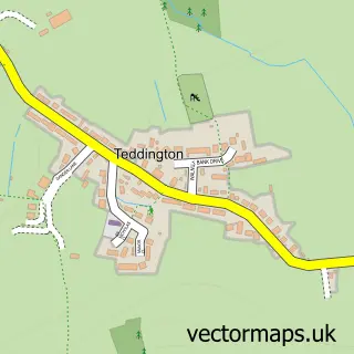 Street map sample of Teddington, Gloucestershire