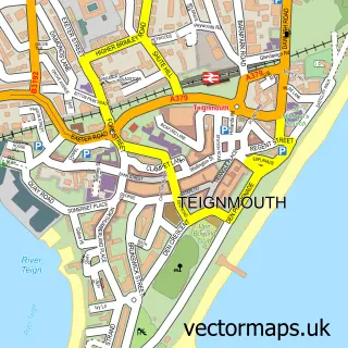 Street map sample of Teignmouth, Devon