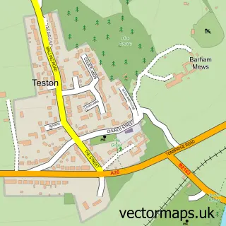 Street map sample of Teston, Kent