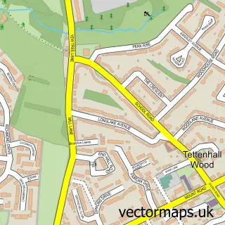 Street map sample of Tettenhall Wood, West Midlands