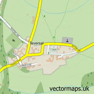 Street map sample of Teversal, Nottinghamshire