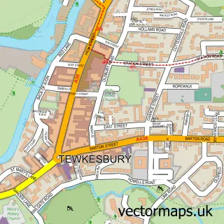 Street map sample of Tewkesbury, Gloucestershire