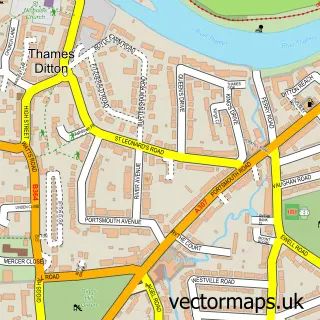Street map sample of Thames Ditton, Surrey