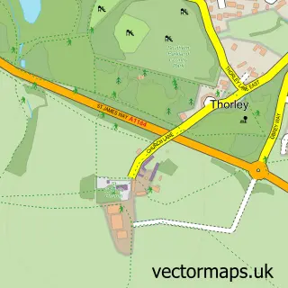 Street map sample of Thorley, Hertfordshire