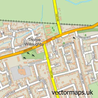 Street map sample of Thorpe Willoughby, North Yorkshire