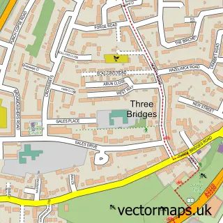 Street map sample of Three Bridges, West Sussex