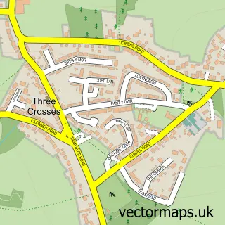 Street map sample of Three Crosses, West Glamorgan