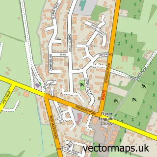 Street map sample of Three Legged Cross, Dorset