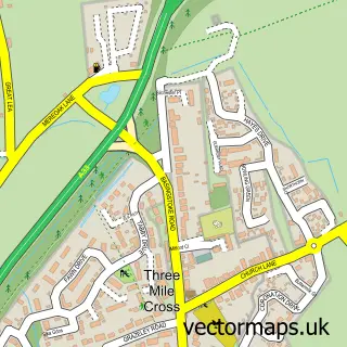 Street map sample of Three Mile Cross, Berkshire