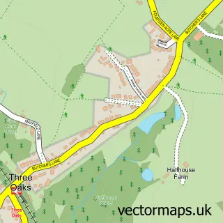Street map sample of Three Oaks, East Sussex
