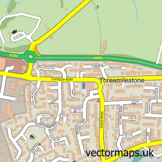 Street map sample of Threemilestone, Cornwall