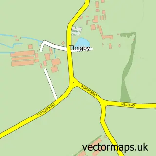 Street map sample of Thrigby, Norfolk
