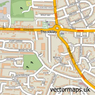Street map sample of Throckley, Tyne & Wear