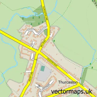 Street map sample of Thurcaston, Leicestershire