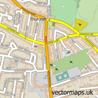 Street map sample of Thurcroft, South Yorkshire