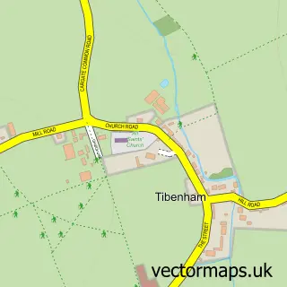 Street map sample of Tibenham, Norfolk