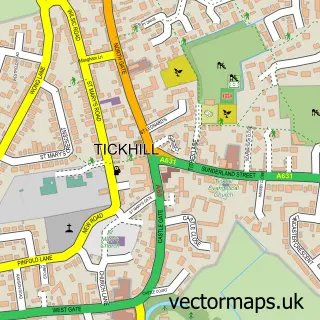 Street map sample of Tickhill, South Yorkshire