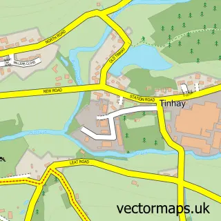 Street map sample of Tinhay, Devon