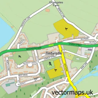 Street map sample of Tintwistle, Derbyshire