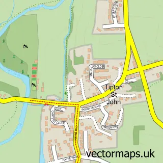 Street map sample of Tipton St John, Devon
