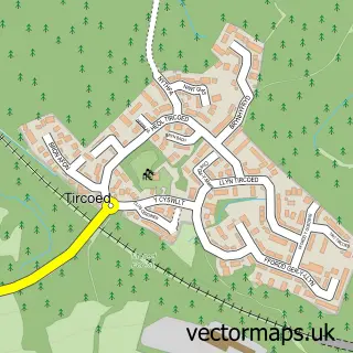 Street map sample of Tircoed, West Glamorgan