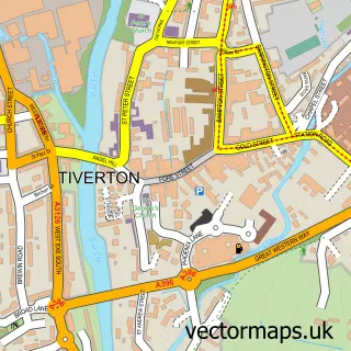 Street map sample of Tiverton, Devon