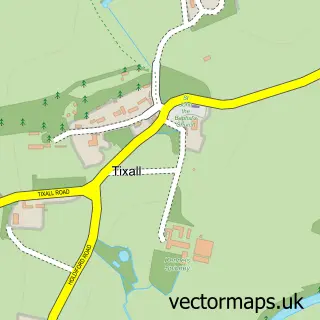 Street map sample of Tixall, Staffordshire