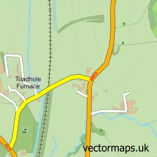 Street map sample of Toadhole Furnace, Derbyshire