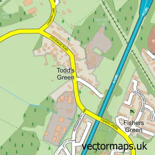 Street map sample of Todds Green, Hertfordshire