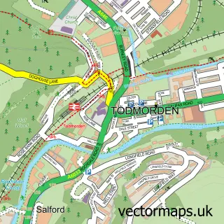 Street map sample of Todmorden, West Yorkshire