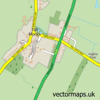 Street map sample of Toft Monks, Norfolk