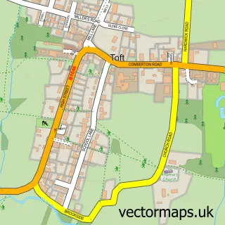 Street map sample of Toft, Cambridgeshire