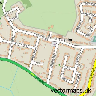 Street map sample of Tollerton, Nottinghamshire