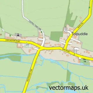 Street map sample of Tolpuddle, Dorset