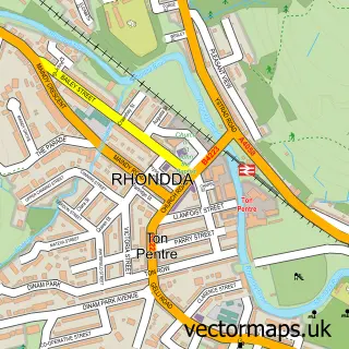 Street map sample of Ton Pentre, Mid Glamorgan