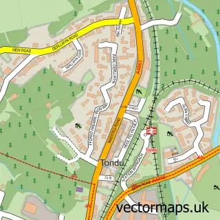 Street map sample of Tondu, Mid Glamorgan