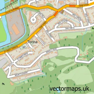 Street map sample of Tonna, West Glamorgan