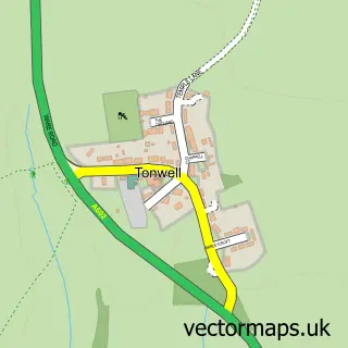 Street map sample of Tonwell, Hertfordshire