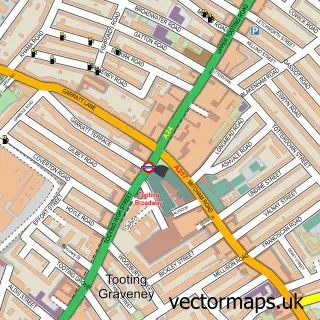 Street map sample of Tooting, Greater London