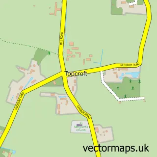 Street map sample of Topcroft, Norfolk