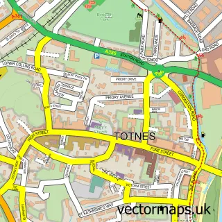 Street map sample of Totnes, Devon