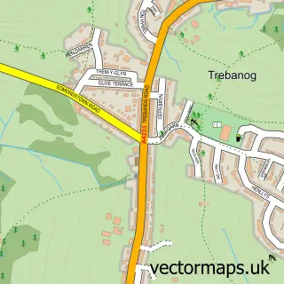 Street map sample of Trebanog, Mid Glamorgan