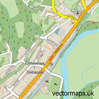 Street map sample of Trebanos, West Glamorgan