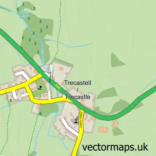 Street map sample of Trecastle, Powys