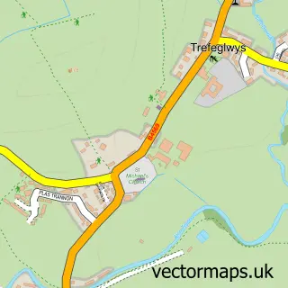 Street map sample of Trefeglwys, Powys