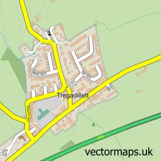 Street map sample of Tregadillet, Cornwall