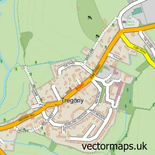 Street map sample of Tregony, Cornwall