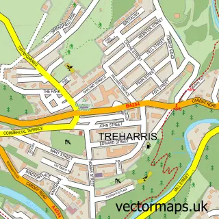 Street map sample of Treharris, Mid Glamorgan