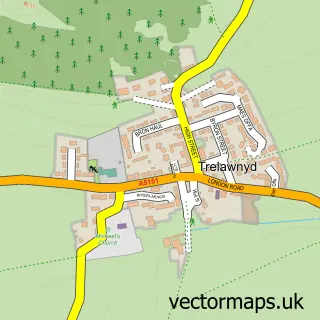 Street map sample of Trelawnyd, Clwyd