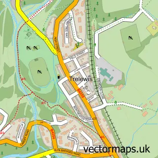 Street map sample of Trelewis, Mid Glamorgan